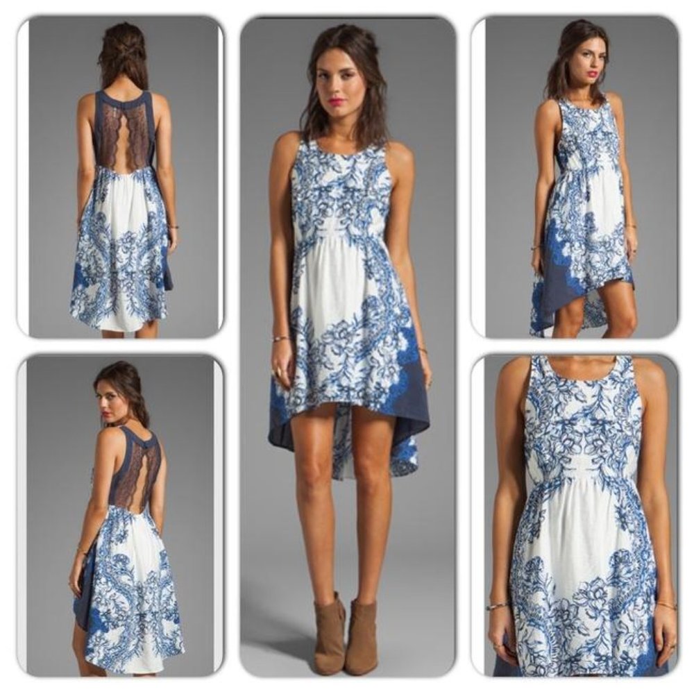 Free People Blue Russian Plate High Low Dress